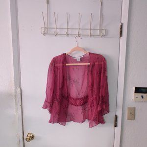 Sheer Pink Cardigan with Black Florals from David Warren - 14